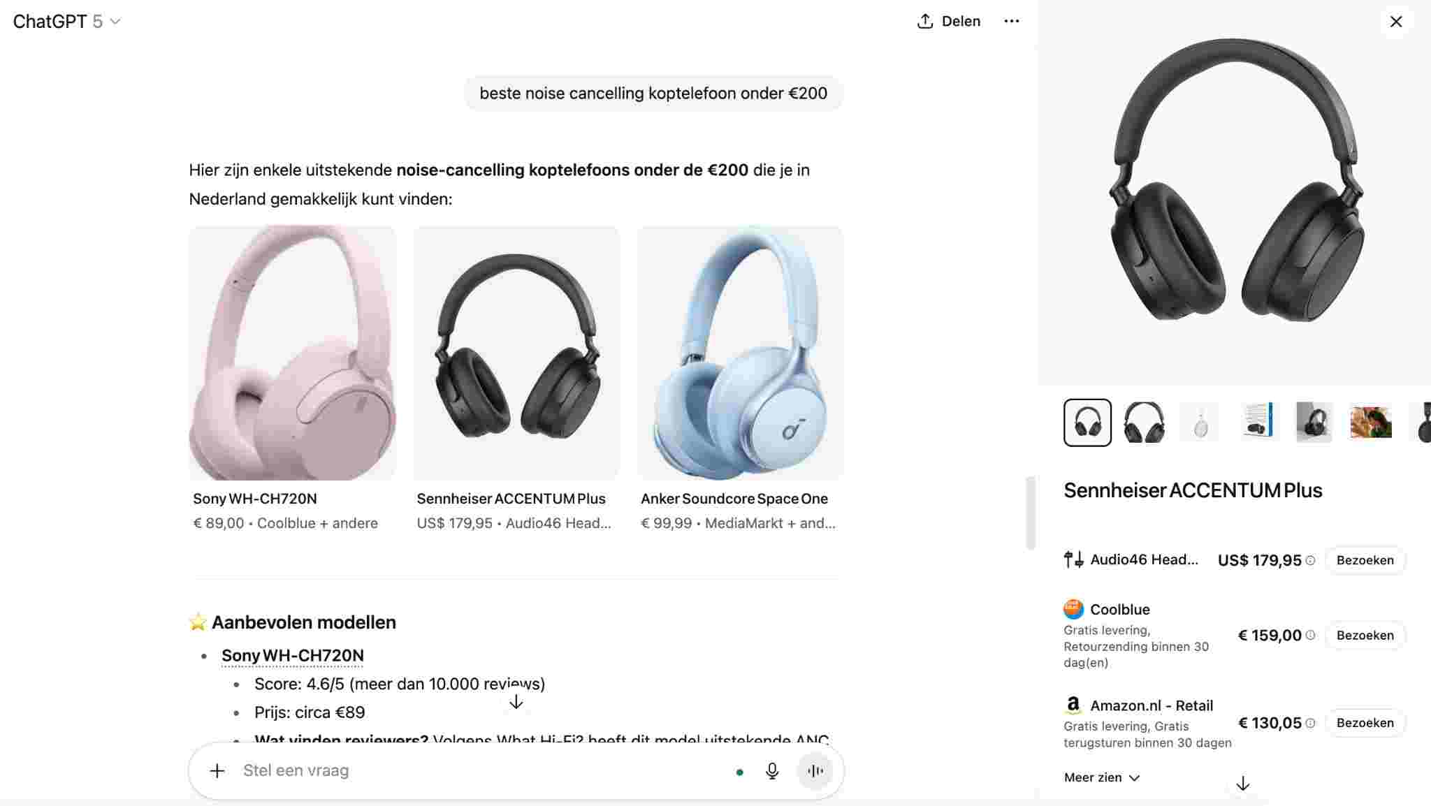 chatgpt product aanbevelingen